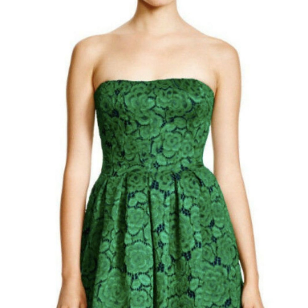 Vera Wang - Green Lace Strapless Fit and Flare Midi Dress (Size 8)